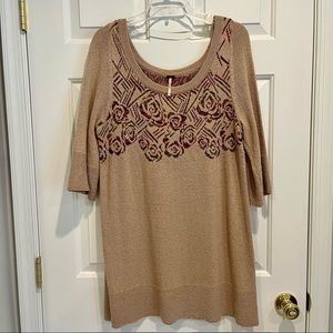 Free People Tunic Sweater with Rose Design- L